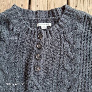 American Eagle Womens Navy Cable Knit Sweater Crewneck Button Detail Size M